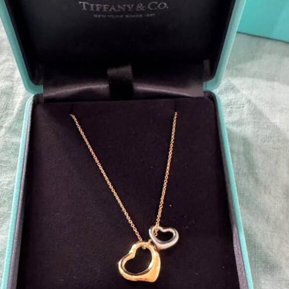 Tiffany & Co. Elsa Peretti 18k Silver Double Open Heart Pendant Necklace 16" - Picture 1 of 7
